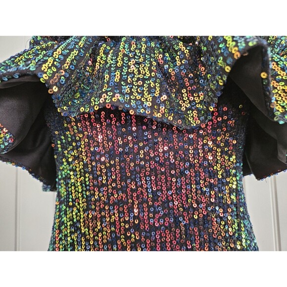 thirty thirty Sequin & Ruffle Mini Dress Iridescent Prom Club Concert Party L M - Picture 4 of 11